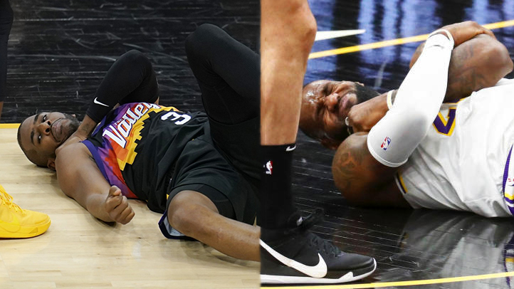 Lakers vs Suns: LeBron và Chris Paul thay nhau đau vai, một cầu thủ bị đuổi, Booker rực sáng