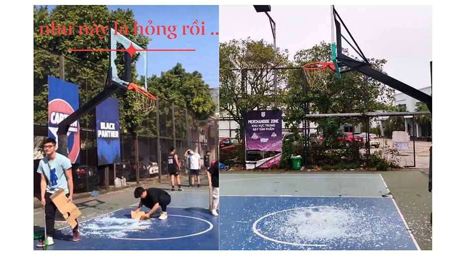 Phẫn nộ hình ảnh úp và đu làm vỡ các bảng rổ công cộng: "Xin hãy bảo vệ sân chơi chung"