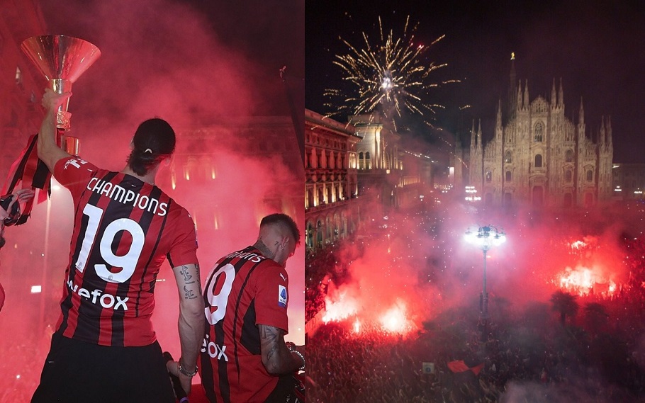 H&igrave;nh ảnh AC Milan ăn mừng chức v&ocirc; địch trong v&ograve;ng tay người h&acirc;m mộ