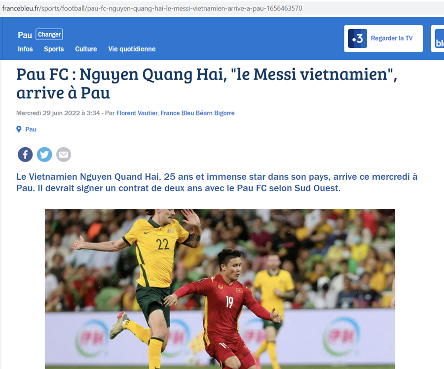 Báo Pháp: Quang Hải ra mắt Pau FC vào ngày 30/6