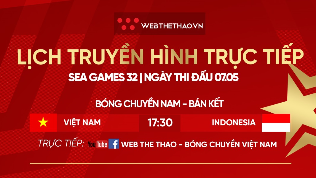 Lịch phát sóng truyền hình trực tiếp SEA Games 32 ngày 7/5 trên VTV5