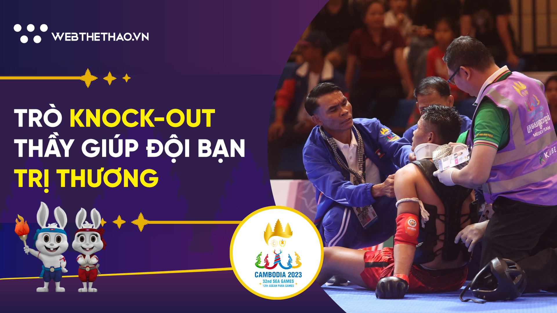 Ngô Đức Mạnh knock-out, HLV Việt Nam ra hỗ trợ nước bạn xử lý chấn thương
