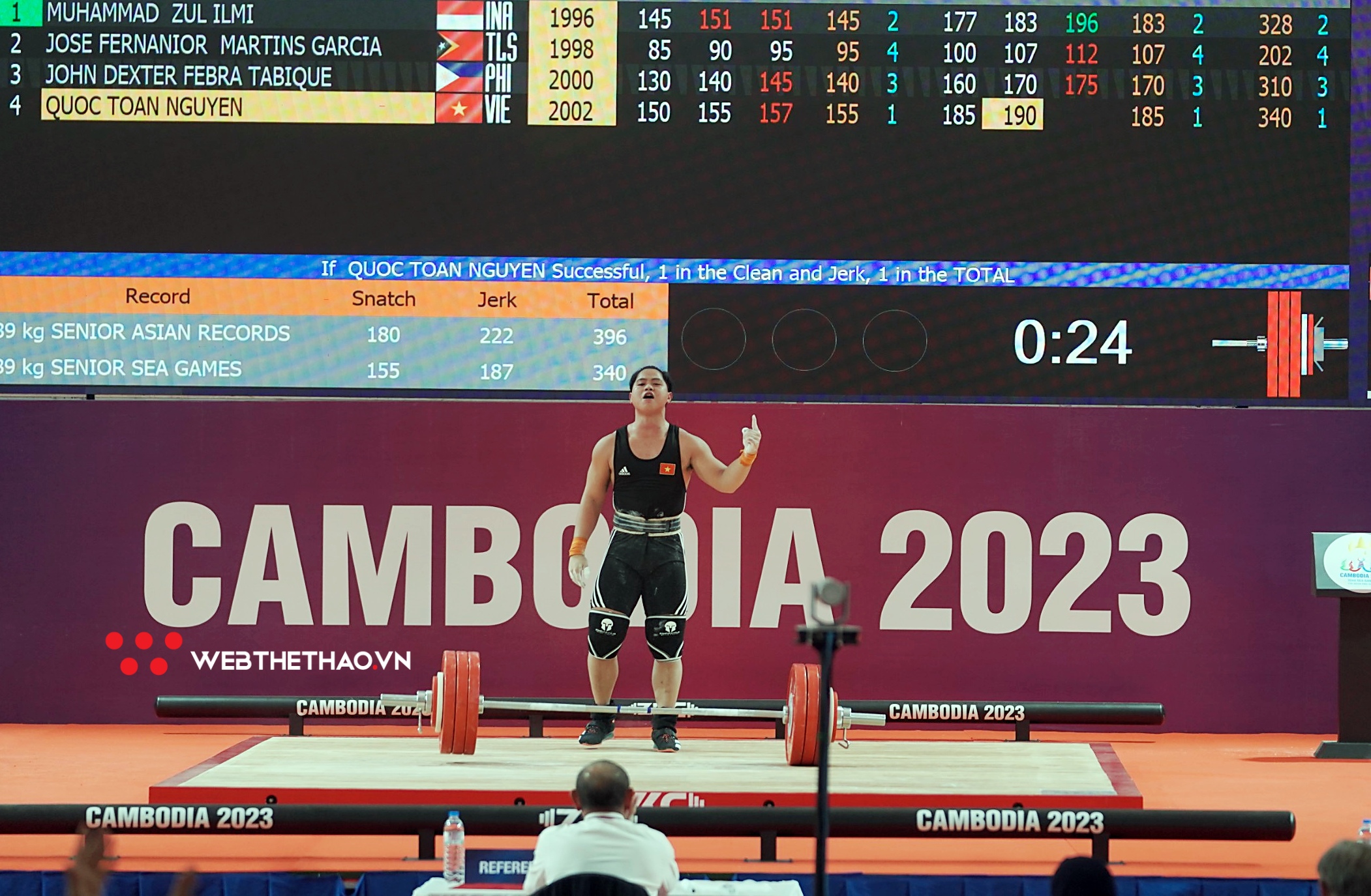 Nguyễn Quốc To&agrave;n ph&aacute; liền 3 kỷ lục SEA Games gi&agrave;nh HCV cử tạ hạng 89 kg