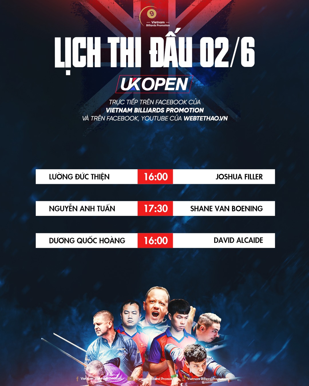 Lịch thi đấu Dương Quốc Hoàng, Nguyễn Anh Tuấn, Lường Đức Thiện tại UK Open 2023