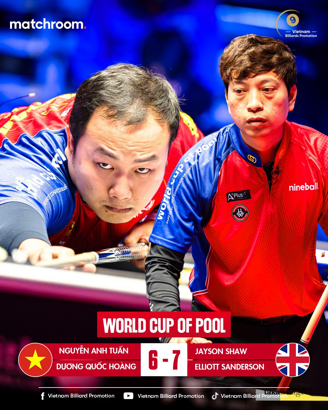 World Cup of Pool ngày 30/6: Dương Quốc Hoàng, Nguyễn Anh Tuấn dừng bước đáng tiếc