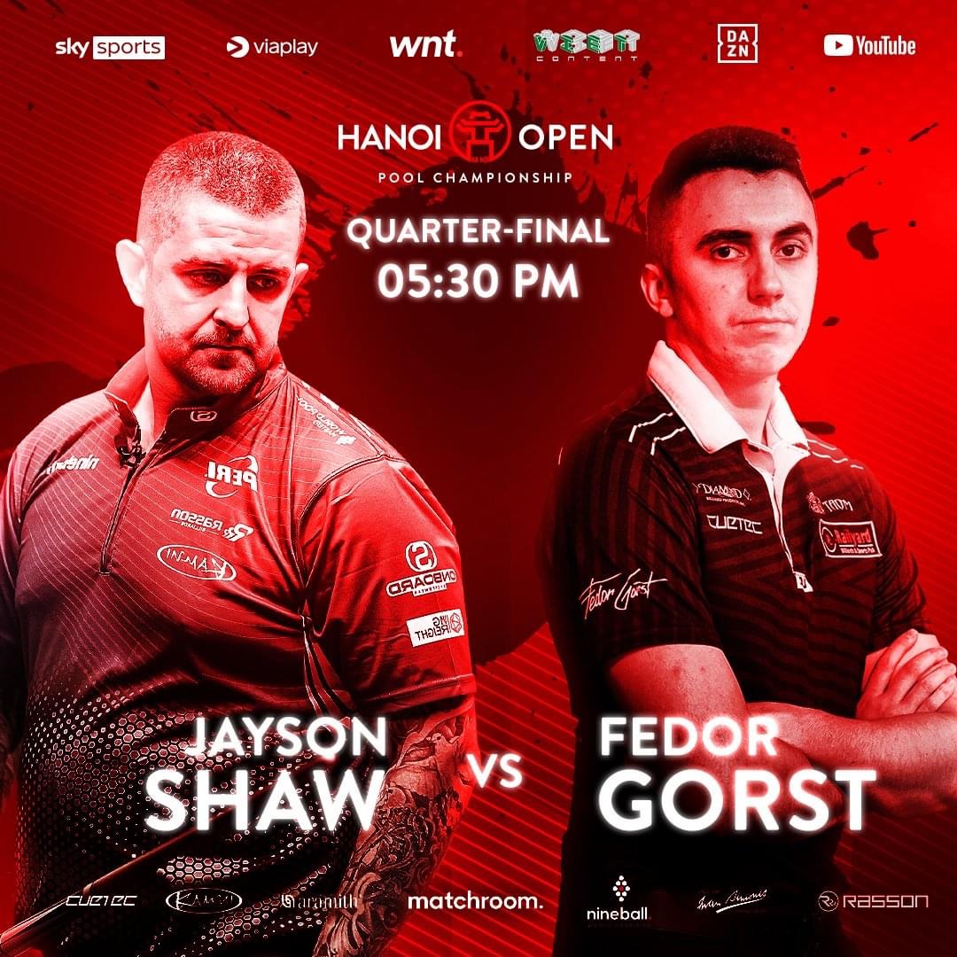 Tứ kết Hanoi Open Pool: Jayson Shaw đối đầu Fedor Gorst