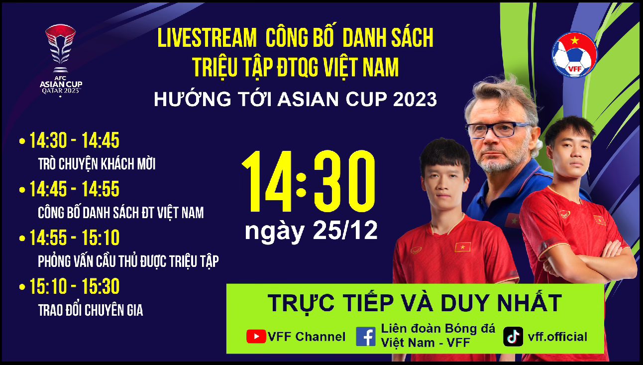 Xem trực tiếp livestream danh sách tuyển Việt Nam dự Asian Cup ở đâu? kênh nào?