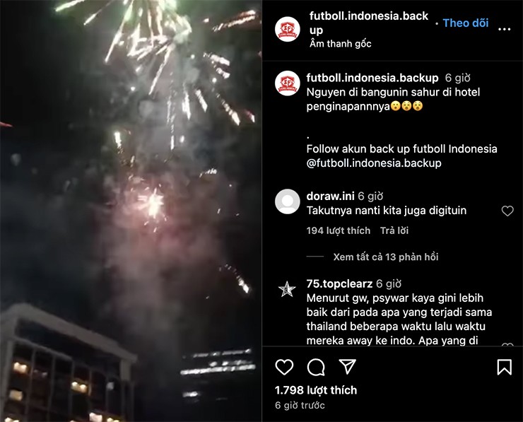 CĐV Indonesia "chơi bẩn", đốt pháo hoa lúc 3h sáng trước khách sạn tuyển Việt Nam