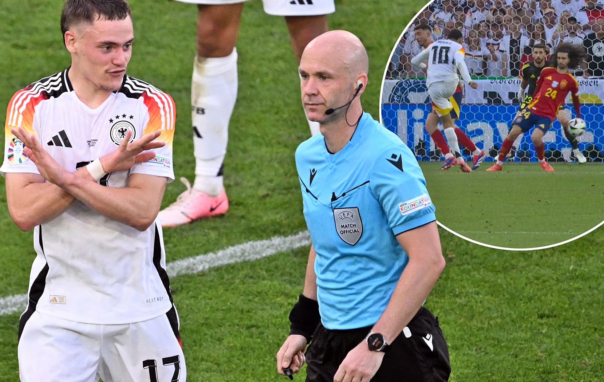 UEFA công bố "bằng chứng" khẳng định trọng tài đúng trong tình huống bóng chạm tay trận Đức - Tây Ban Nha