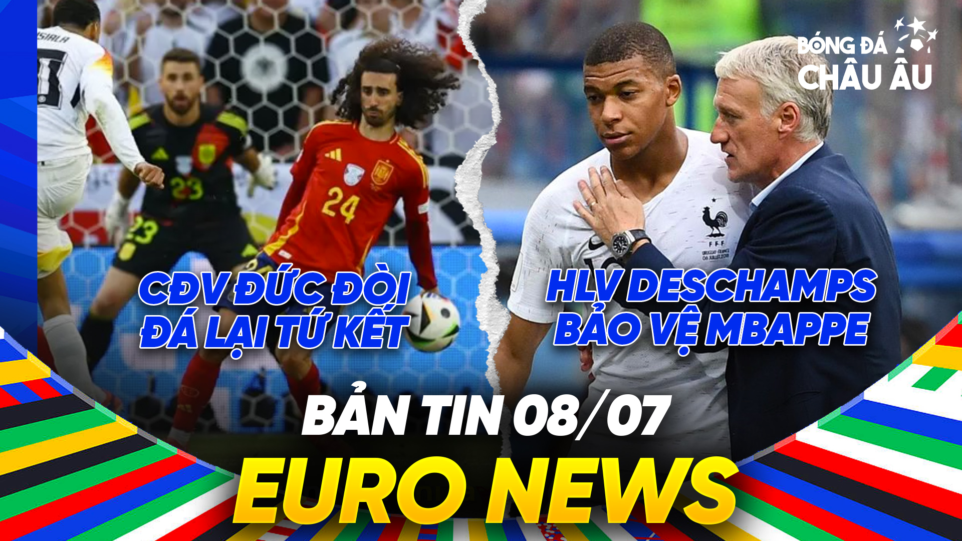 BẢN TIN EURO 2024 | Ngày 8/7 | Cổ động viên Đức đòi đá lại trận tứ kết, HLV Deschamps bảo vệ Mbappe
