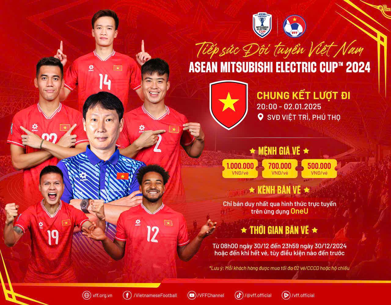 Tuyển Việt Nam vào chung kết AFF Cup 2024, VFF tăng giá vé