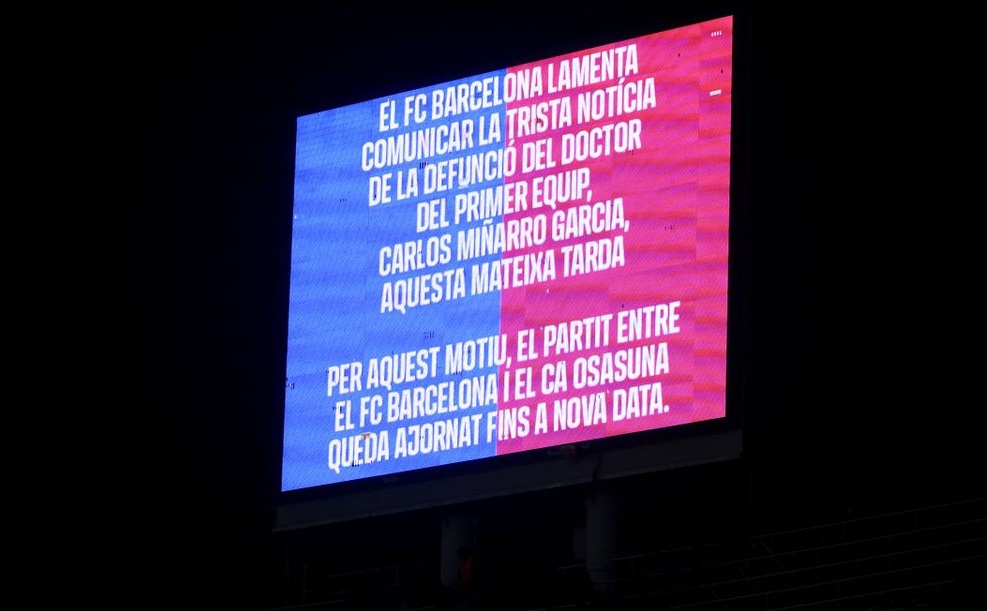 Trận đấu giữa Barcelona và Osasuna bị hoãn do bác sĩ đột ngột qua đời