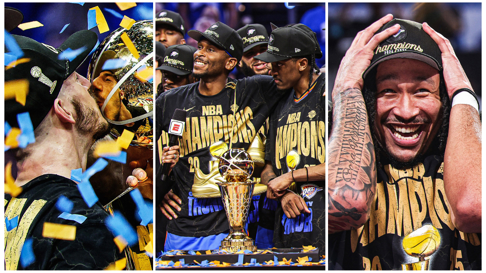 Cảm xúc vỡ oà với khoảnh khắc nâng cúp vô địch NBA 2025 của Oklahoma City Thunder Cảm xúc vỡ oà với khoảnh khắc nâng cúp vô địch NBA 2025 của Oklahoma City Thunder