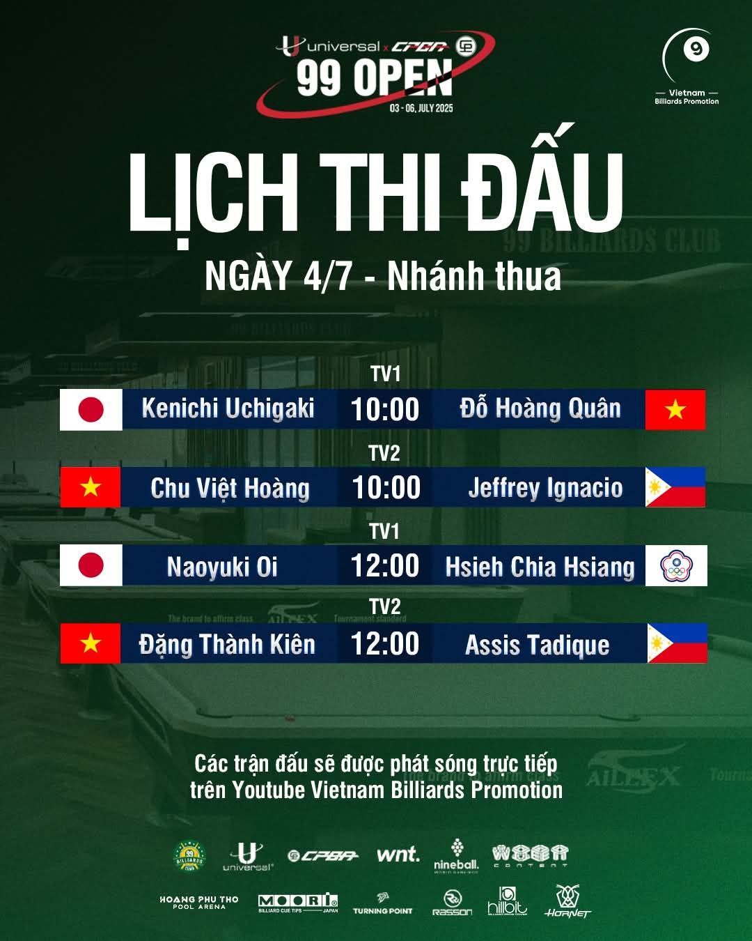 TRỰC TIẾP giải pool Universal CPBA 99 Open ngày 4-7