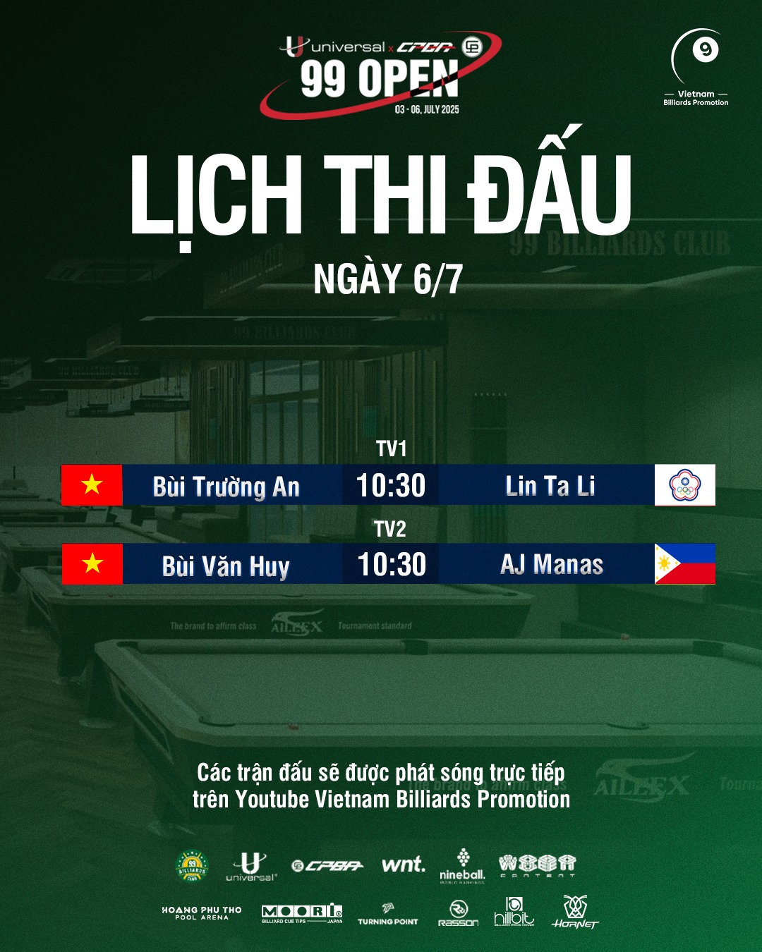 TRỰC TIẾP giải pool Universal CPBA 99 Open 2025 chung kết ngày 6-7