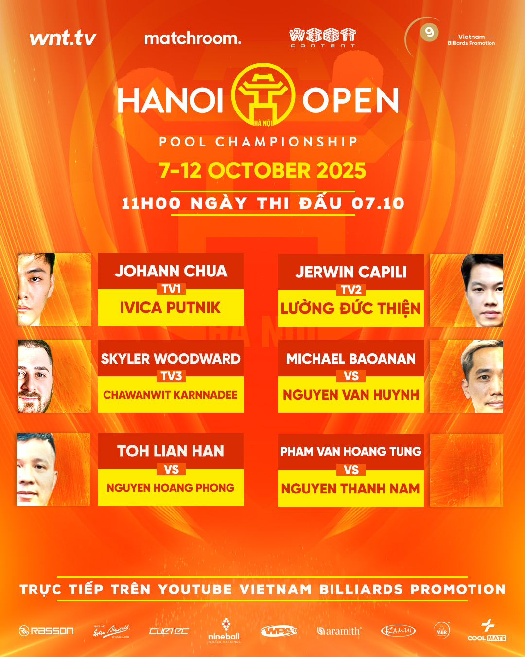 Lịch thi đấu Hanoi Open Pool 2025 mới nhất ngày 7/10