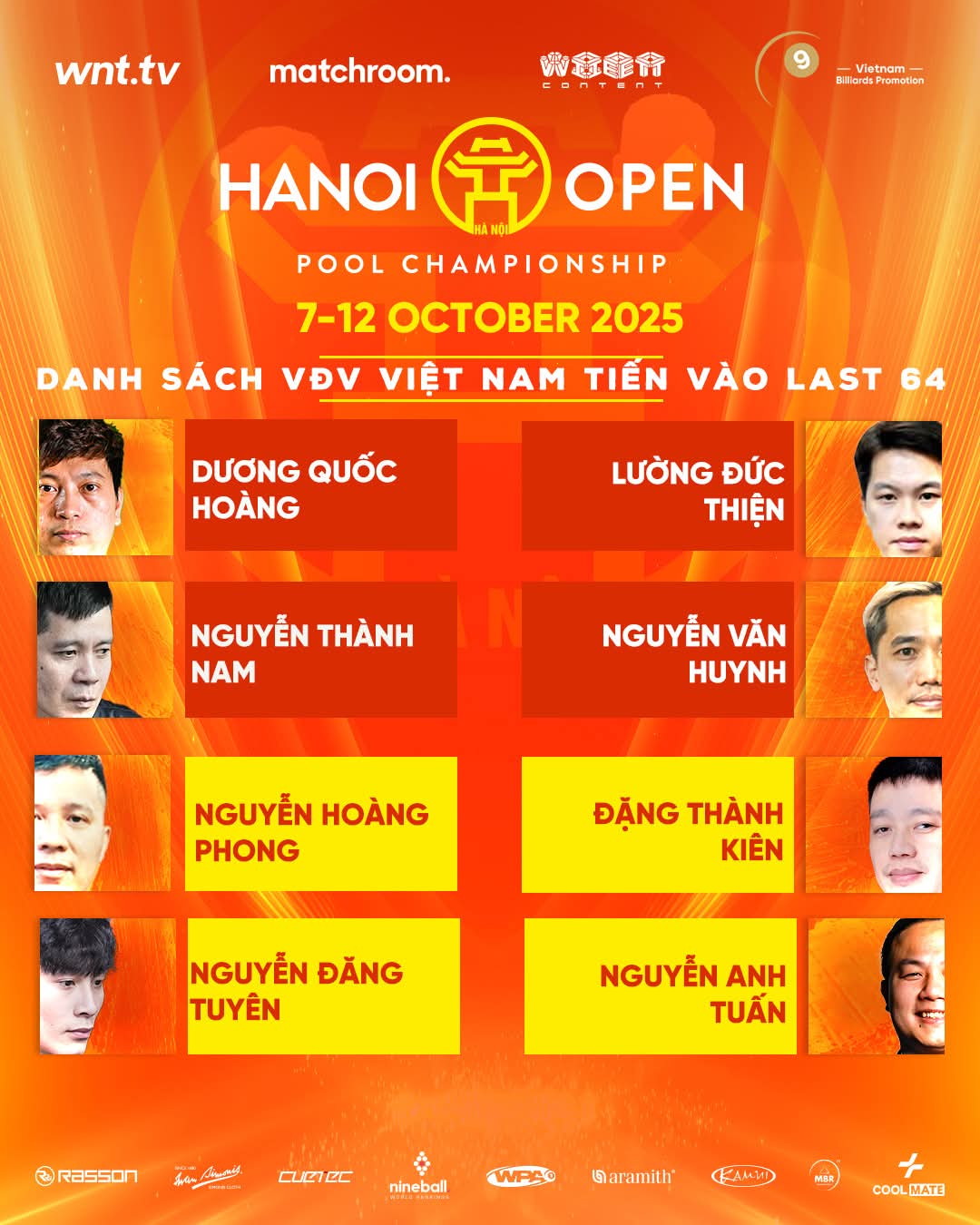 Vòng Last 64 Hanoi Open Pool 2025: Việt Nam đóng góp số cơ thủ bằng cả 2 mùa trước cộng lại