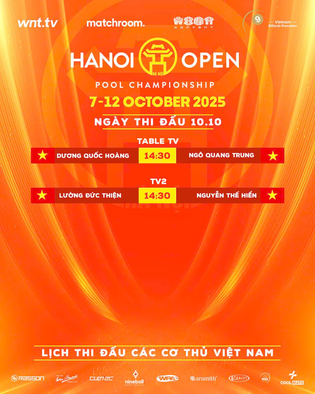 Bốc thăm cặp đấu và lịch thi đấu vòng Last 64 Hanoi Open Pool 2025