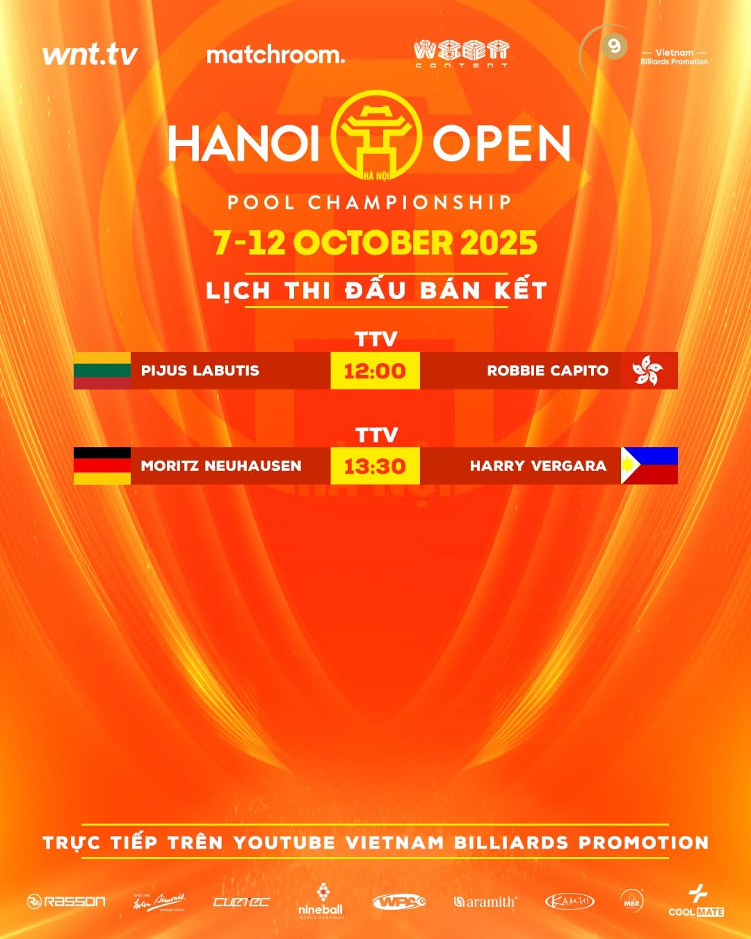 Trực tiếp Chung kết Hanoi Open Pool 2025: Moritz Neuhausen vs Pijus Labutis