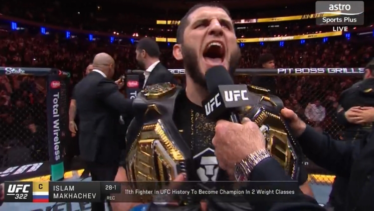 Islam Makhachev áp đảo hoàn toàn Jack Della Maddalena, lên ngôi tại UFC 322