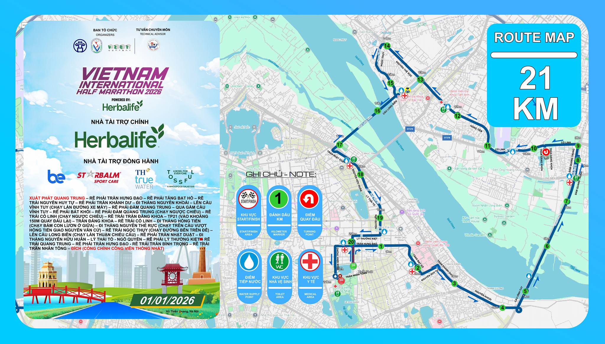 Chi tiết bản đồ đường chạy Giải bán marathon Quốc tế Việt Nam (VIHM) 2026 tài trợ bởi Herbalife