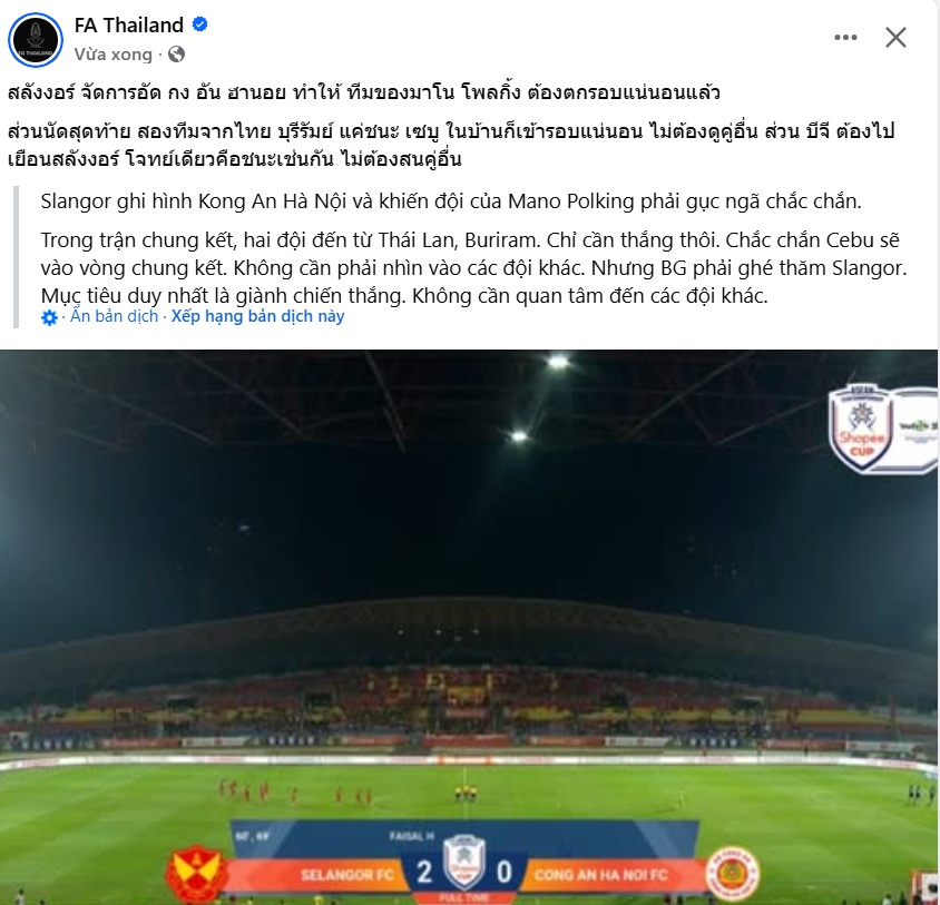 CAHN thua Selangor, Li&ecirc;n đo&agrave;n b&oacute;ng đ&aacute; Th&aacute;i Lan c&oacute; phản ứng bất thường
