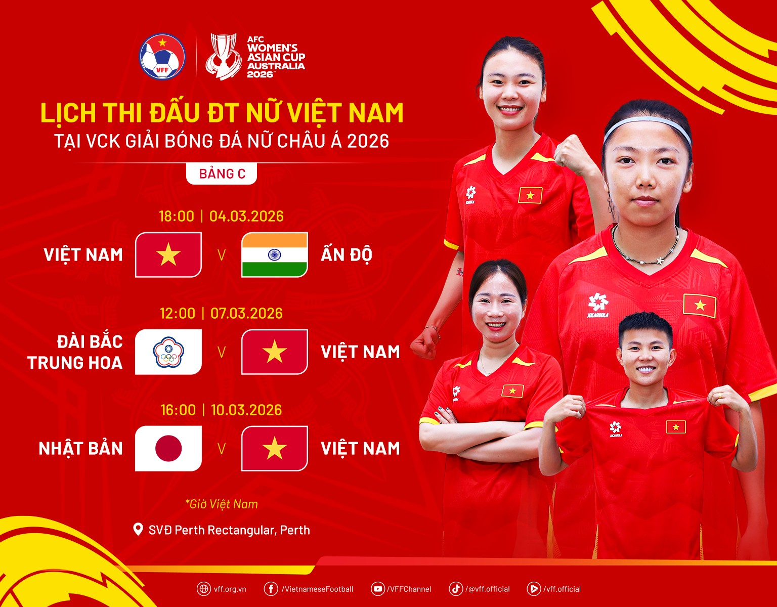 Lịch thi đấu của đội tuyển nữ Việt Nam tại Asian Cup 2026
