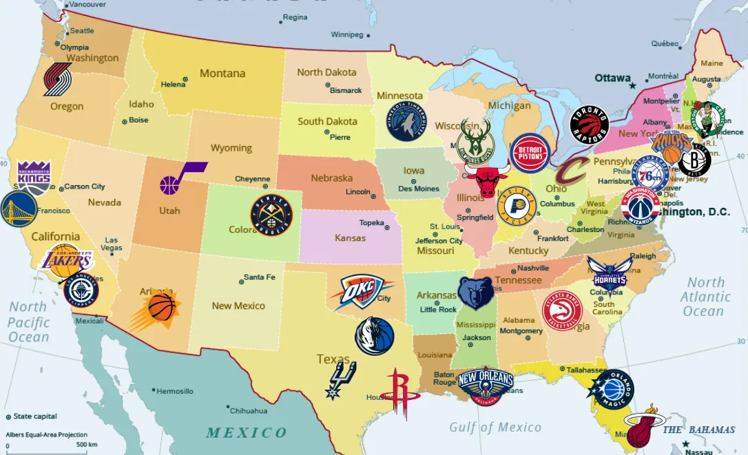 Bản đồ NBA xáo trộn nếu mở rộng lên 32 đội: Phân chia lại hai miền Đông Tây sẽ ra sao?