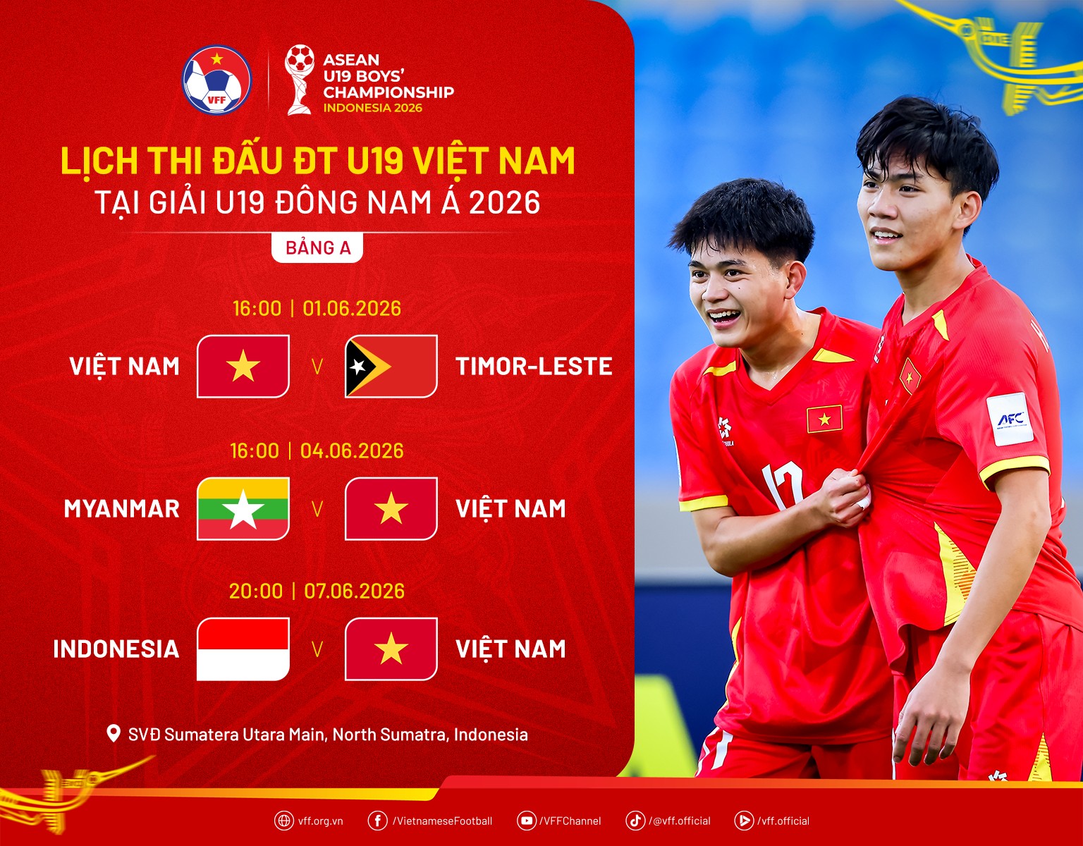 Lịch thi đấu của U19 Việt Nam tại giải U19 Đông Nam Á 2026