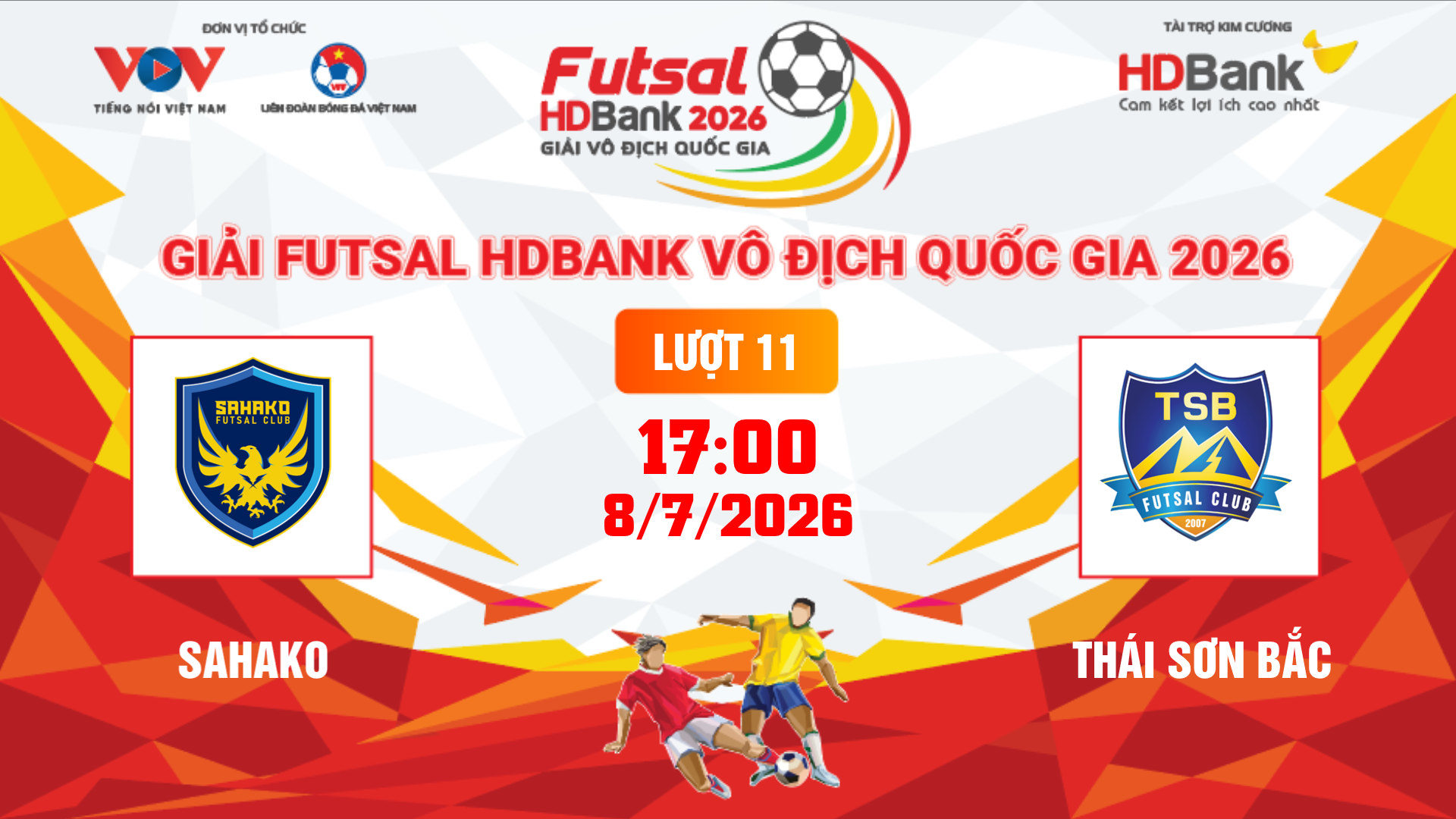 Link xem trực tiếp futsal HDBank VĐQG 2026: Sahako vs Thái Sơn Bắc