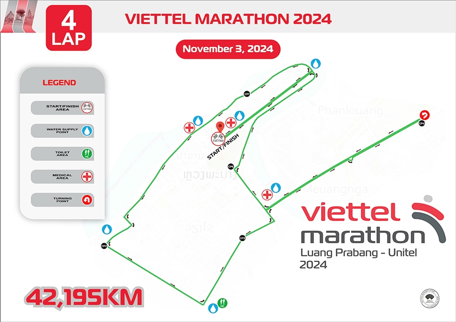 Đường chạy chính thức của Viettel Marathon Luang Prabang Unitel 2024 Đường chạy chính thức của Viettel Marathon Luang Prabang Unitel 2024