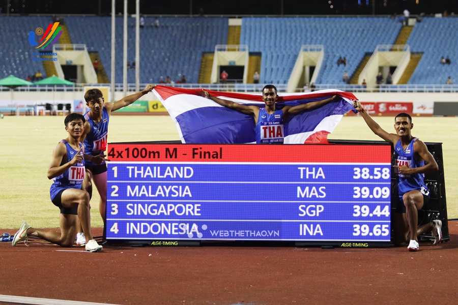 Đội chạy ngắn tiếp sức Th&aacute;i Lan tự ph&aacute; kỷ lục SEA Games 31, tiến s&aacute;t chuẩn dự giải thế giới