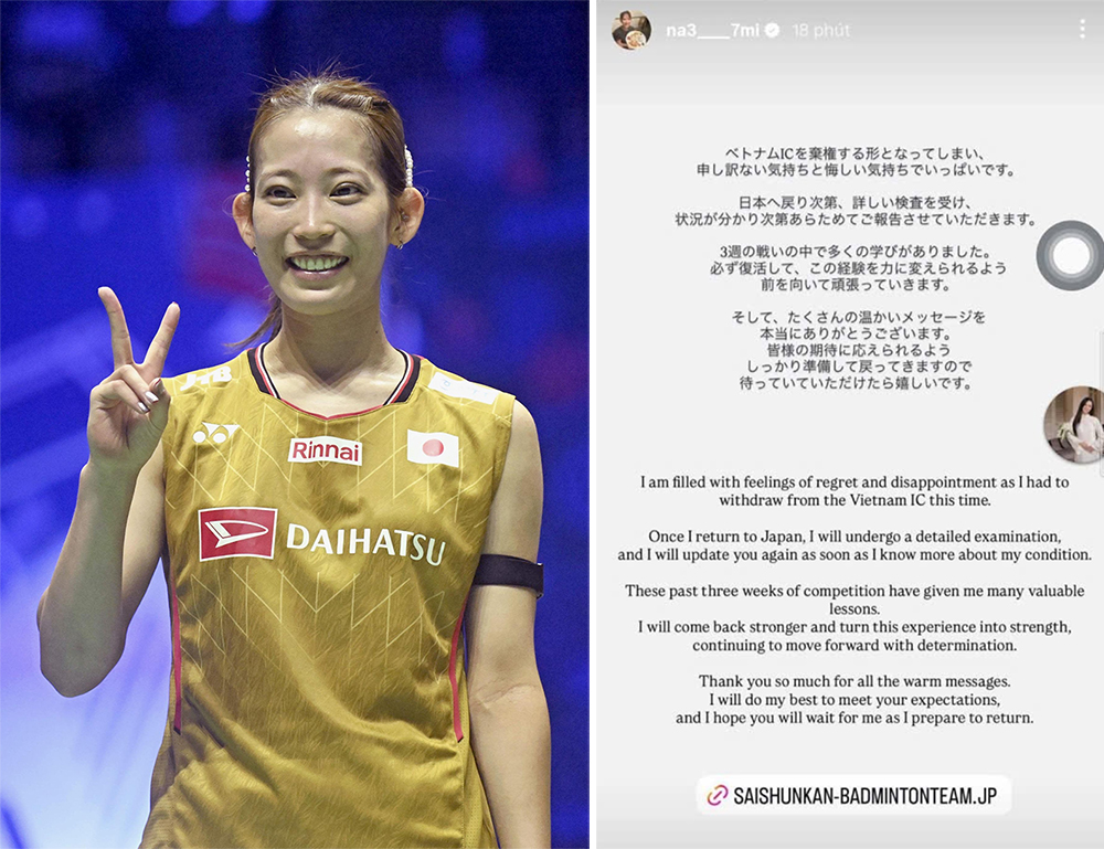 Nami Matsuyama lên tiếng sau chấn thương nặng tại Hà Nội: Lời chia tay đầy bản lĩnh của ngôi sao cầu lông Olympic Nami Matsuyama lên tiếng sau chấn thương nặng tại Hà Nội: Lời chia tay đầy bản lĩnh của ngôi sao cầu lông Olympic