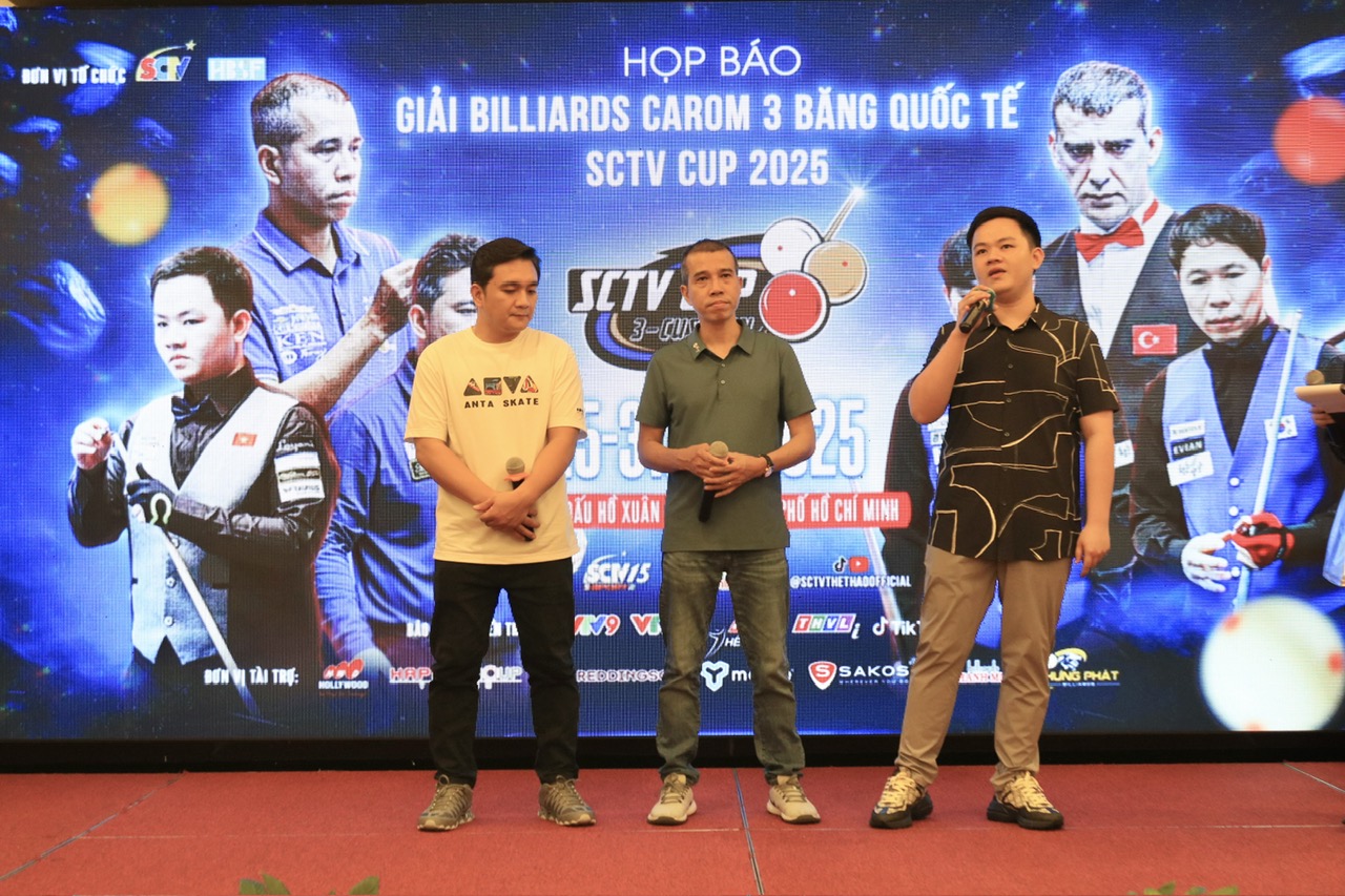 Trần Quyết Chiến, Trần Thanh Lực, Vinh Bao dự giải Billiard Carom 3 băng Quốc tế SCTV Cup 2025 c&oacute; tiền thưởng kỷ lục