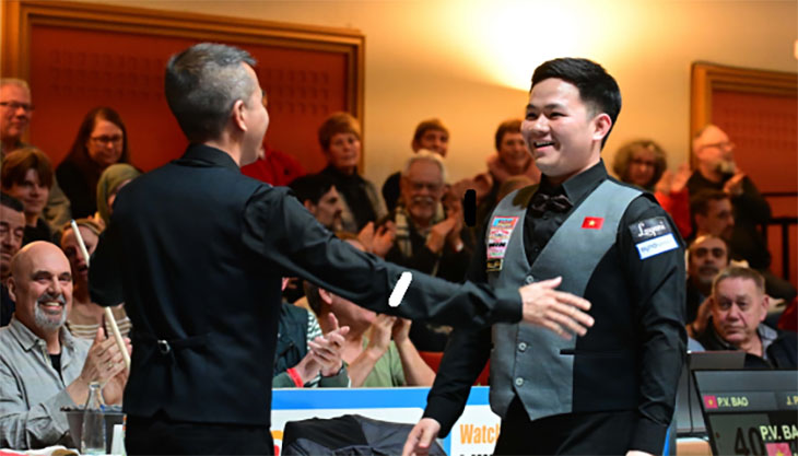 Bao Phương Vinh và Trần Quyết Chiến lần đầu vô địch Giải billiards carom 3 băng đồng đội thế giới
