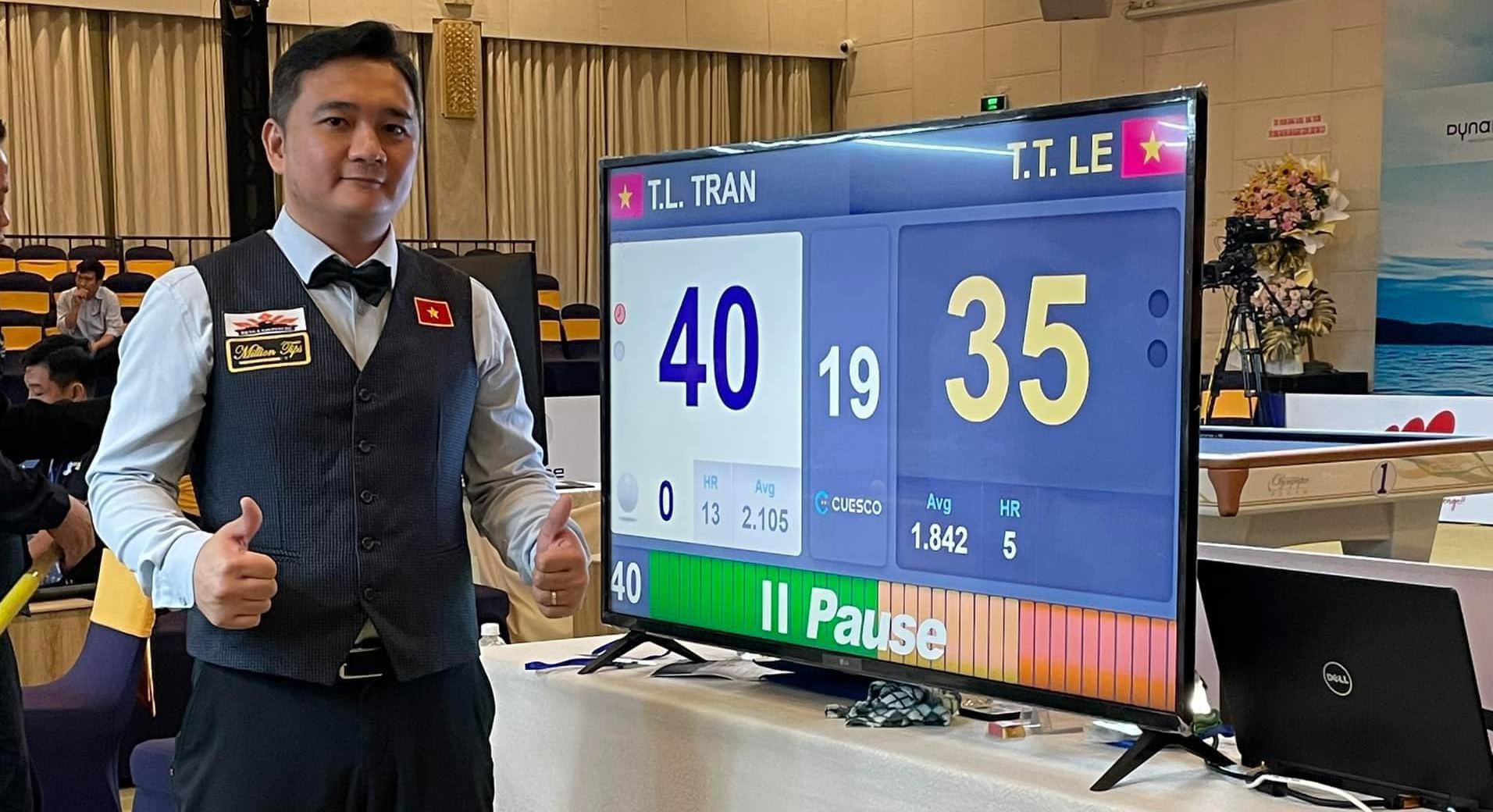 Trần Thanh Lực xuất sắc vào bán kết Giải billiard carom 3 băng vô địch thế giới 2024