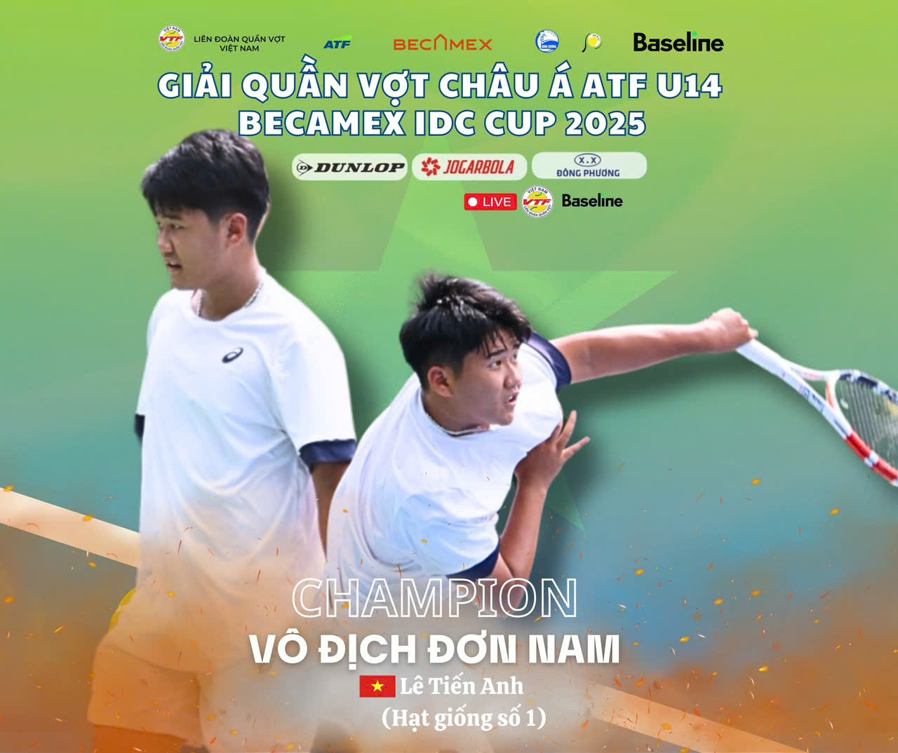 Lê Tiến Anh giành 2 ngôi vô địch Đơn nam và Đôi nam ở giải Quần vợt Châu Á ATF U14 Becamex IDC Cup 2025