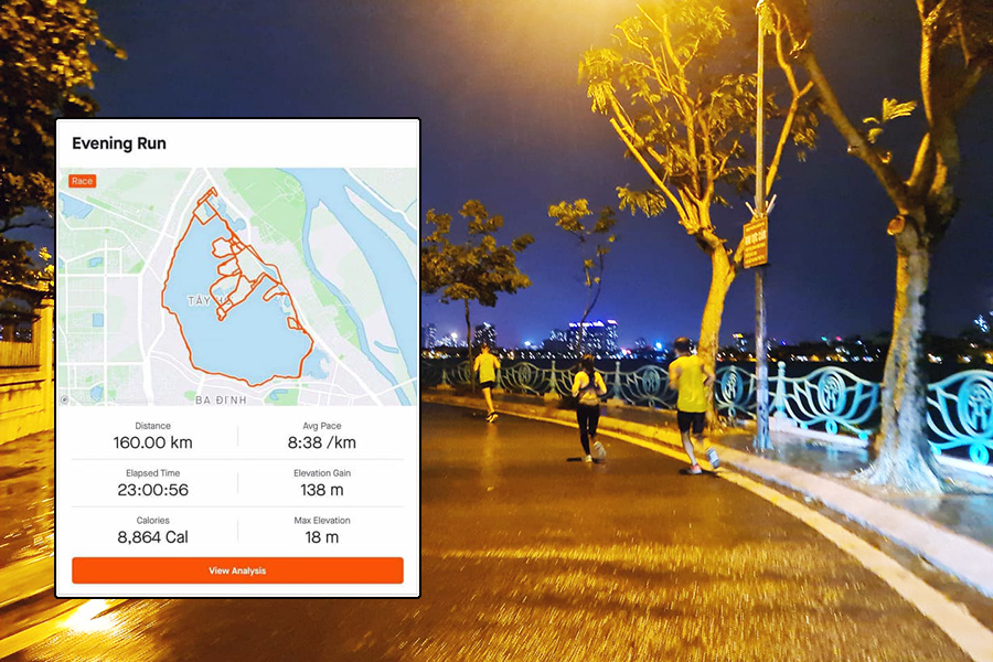 Kỷ lục chạy 160km 10 vòng Hồ Tây dưới 24 giờ