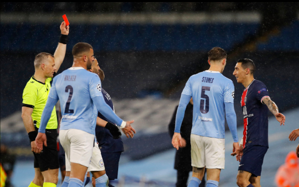 Xem Di Maria nóng nảy nhận thẻ đỏ ở trận Man City vs PSG