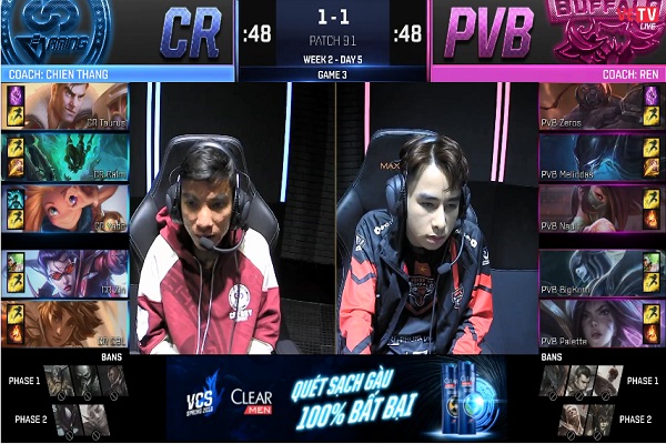 Kết quả VCS Mùa Xuân 2019 giữa CR vs PVB: PVB có chiến thắng khó khăn trước CR Kết quả VCS Mùa Xuân 2019 giữa CR vs PVB: PVB có chiến thắng khó khăn trước CR