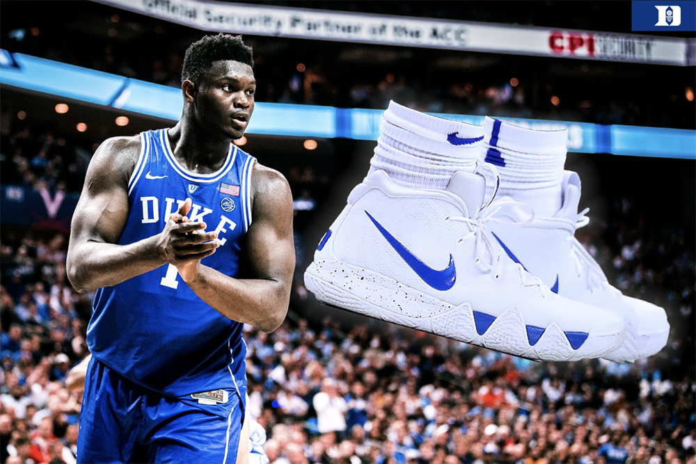 Nhìn vậy nhưng không phải vậy, trên chân Zion Williamson là đôi Nike Kyrie 4 có một không hai
