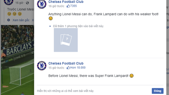 Chelsea làm lu mờ Messi bằng siêu phẩm lốp bóng của Frank Lampard