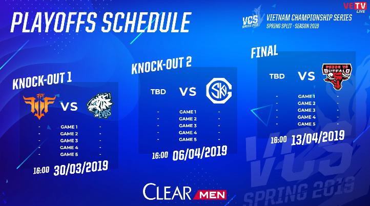 Lịch thi đấu Vòng Playoffs VCS Mùa Xuân 2019 Lịch thi đấu Vòng Playoffs VCS Mùa Xuân 2019