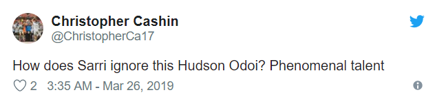 CĐV Chelsea khẩn cầu Sarri làm một điều sau khi Hudson-Odoi làm nên lịch sử ở ĐT Anh