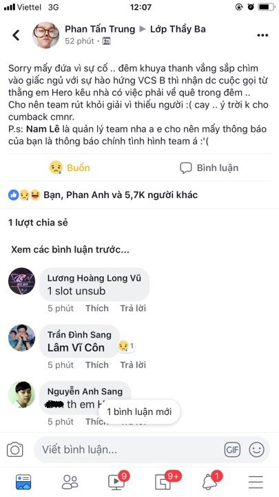 QTV và Team SBTC bất ngờ rút lui khỏi Vòng bảng toàn quốc của VCSB mùa hè 2019 QTV và Team SBTC bất ngờ rút lui khỏi Vòng bảng toàn quốc của VCSB mùa hè 2019