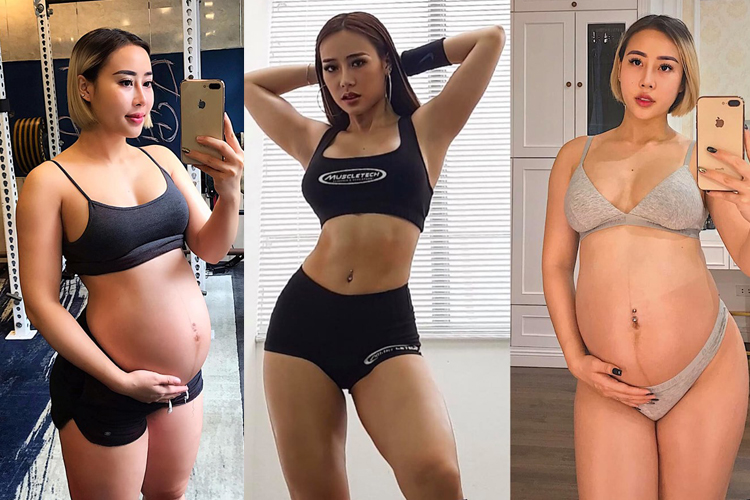 Hotgirl fitness Tra Li bụng bầu 8 tháng vẫn đẩy tạ như gái còn son