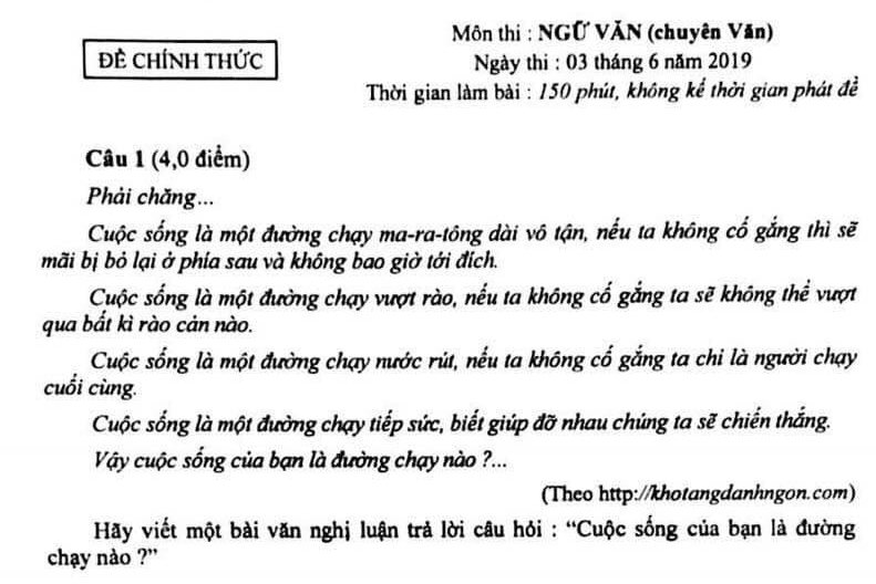 Chủ đề chạy bộ được đưa vào đề thi lớp 10 chuyên văn gây tranh cãi