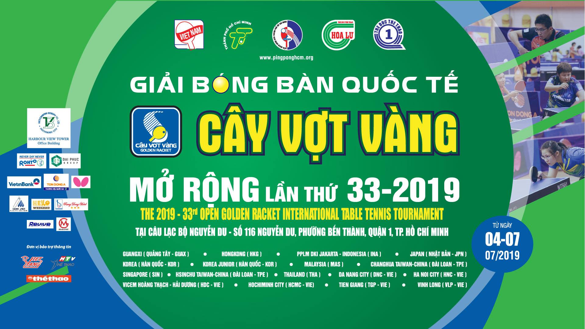 Lịch thi đấu bán kết, chung kết ngày 5/7 Giải bóng bàn Quốc tế Cây vợt vàng 2019