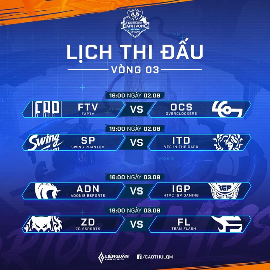 Lịch thi đấu Đấu Trường Danh Vọng Mùa Đông 2019