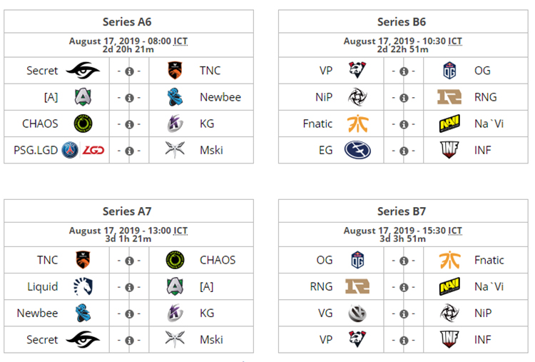 Lịch thi đấu DOTA 2: Vòng bảng The International 2019 Lịch thi đấu DOTA 2: Vòng bảng The International 2019